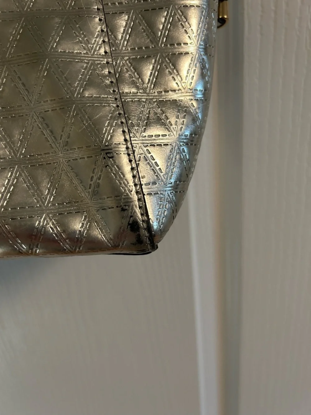 Michael Kors Metallic Silver Quilted Tote with MK Charm - Picture 8 of 15